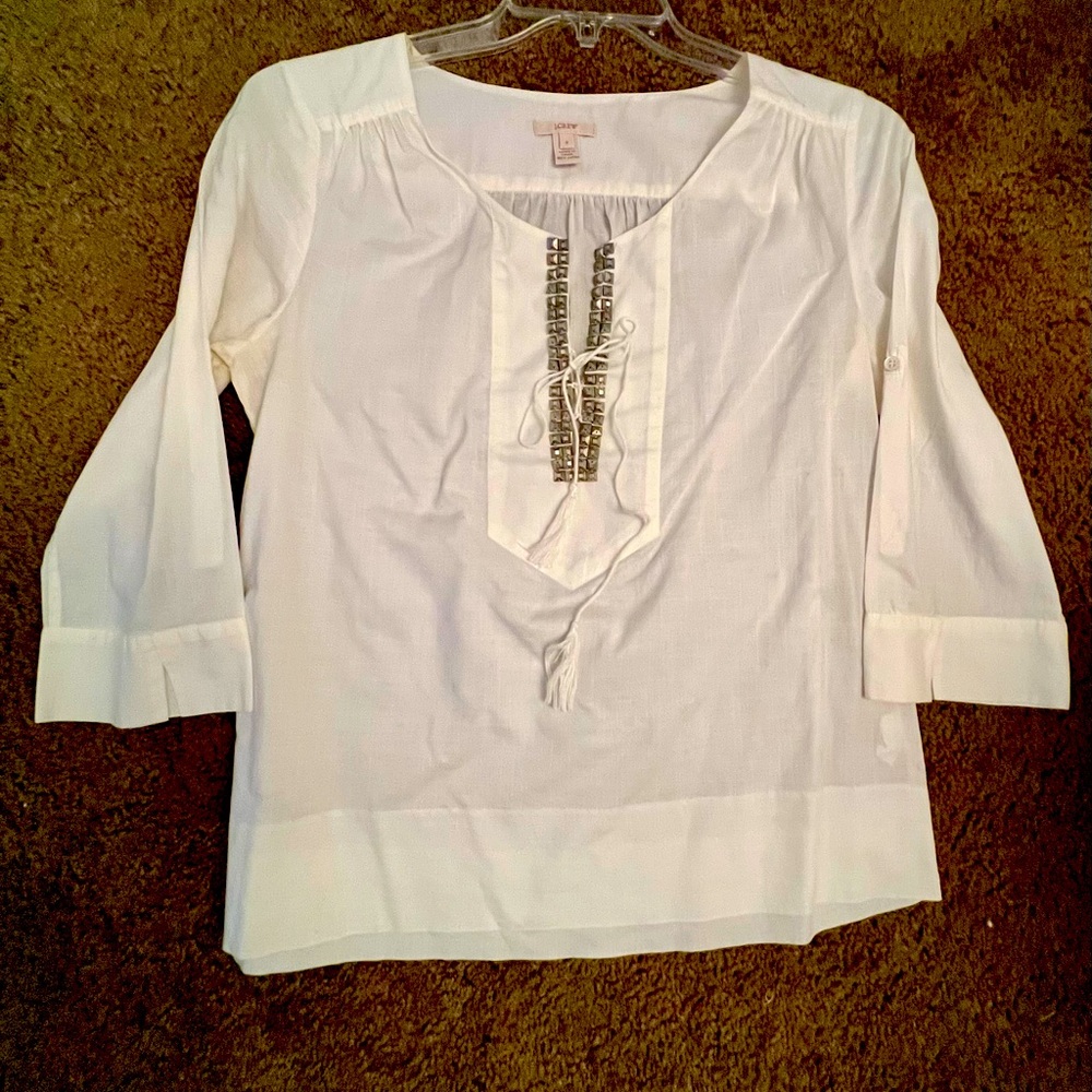 JCrew White Embellished Blouse